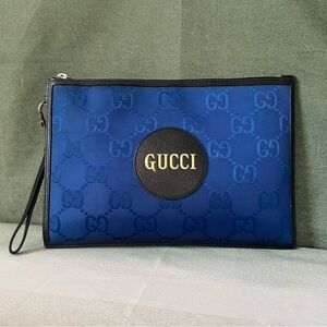 Gucci Econyl Nylon Monogram Off The Grid Zip Pouch Wristlet Blue